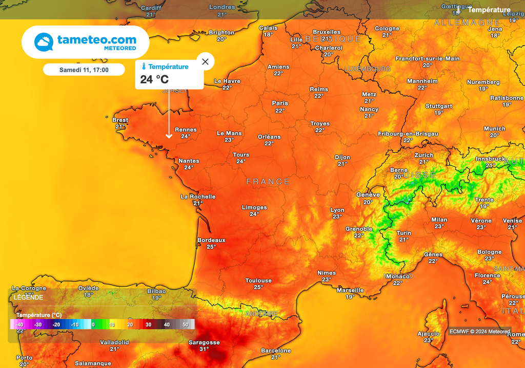 Des pointes à 25 degrés attendues en Bretagne samedi après-midi.