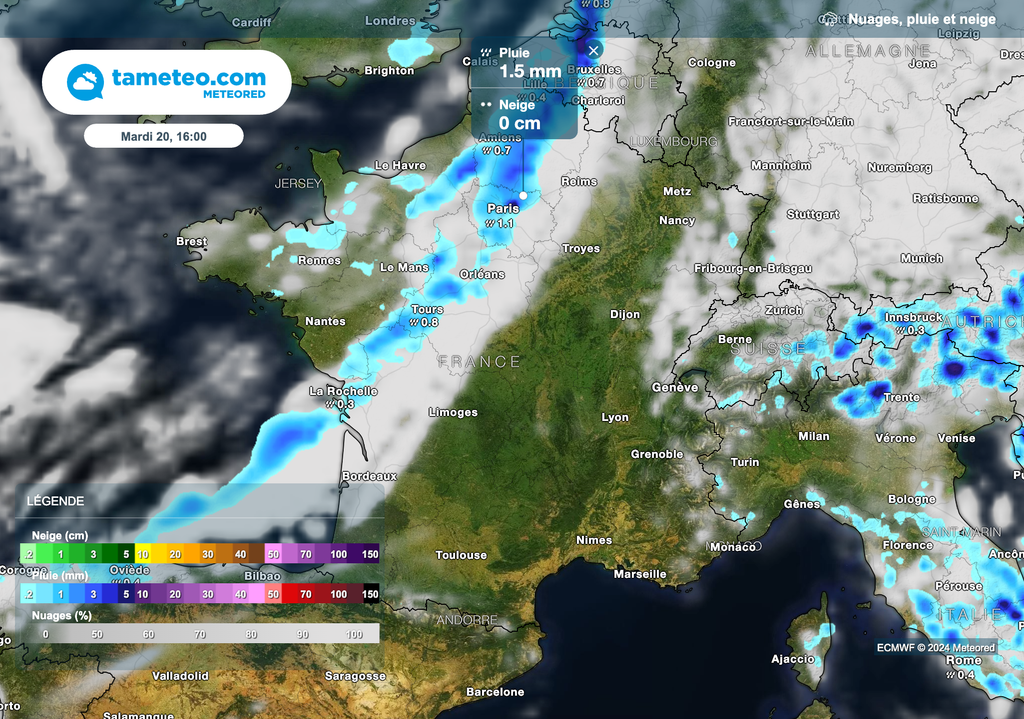 Des pluies attendues en Île-de-France l'après-midi.