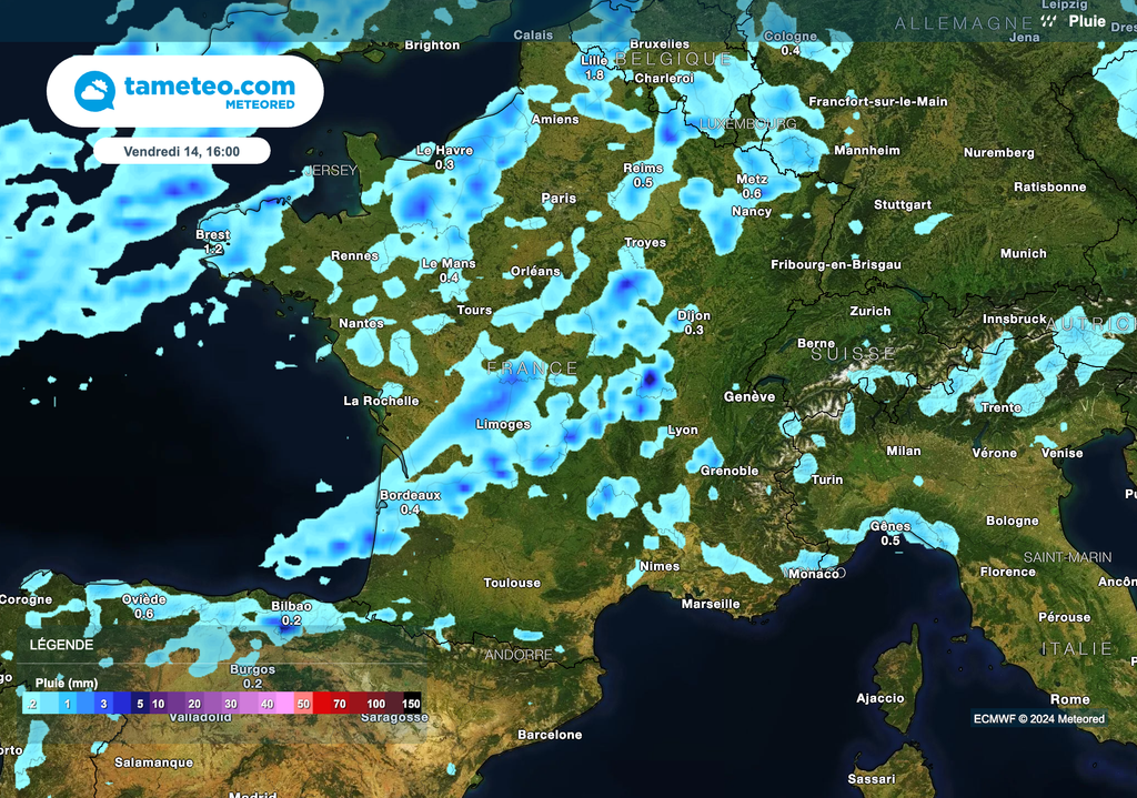 Des pluies attendues cet après-midi sur un grand quart nord-ouest de la France.