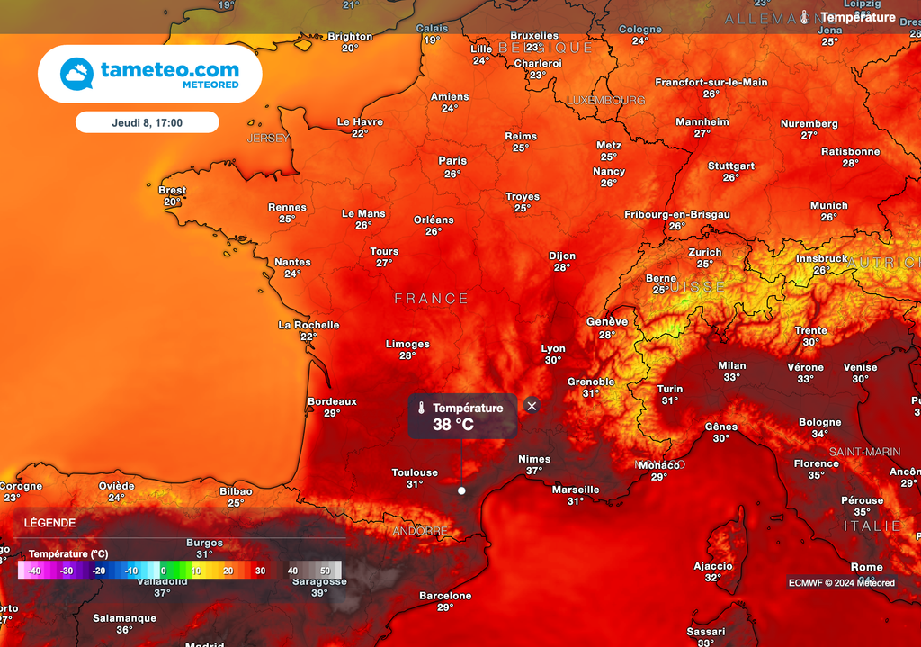 Plus de 35°C jeudi après-midi dans le sud-est de la France.