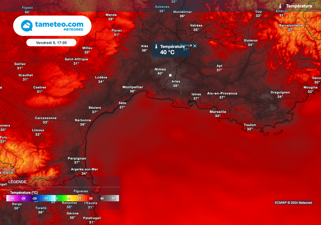Près de 40°C vendredi dans le sud-est de la France.