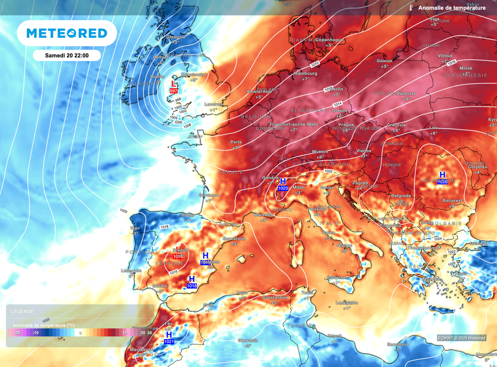 Chaleur encore présente samedi après-midi avant une baisse par l'ouest en cours de soirée et nuit suivante.