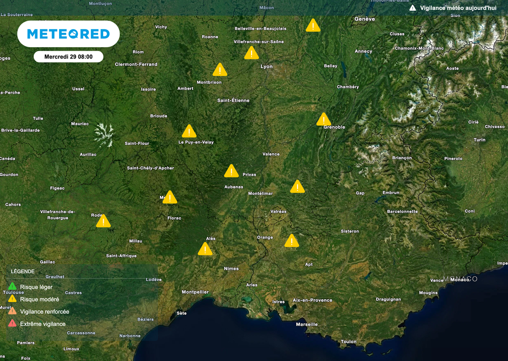 La vigilance jaune concerne le sud-est notamment pour un risque de pluie-inondation, vent et orages. Prudence !