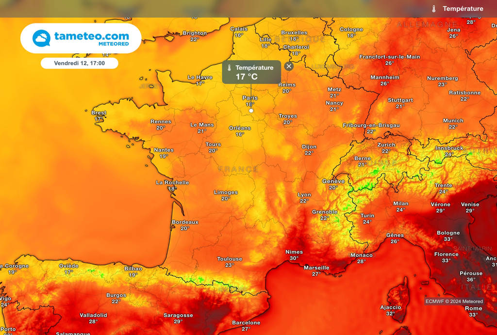 Températures en forte baisse cet après-midi. La chaleur résiste dans le sud-est de la France.