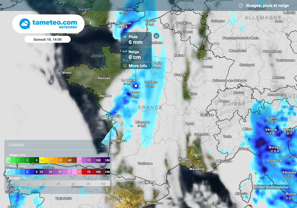 Météo pluvieuse dans les régions de l'ouest samedi après-midi !