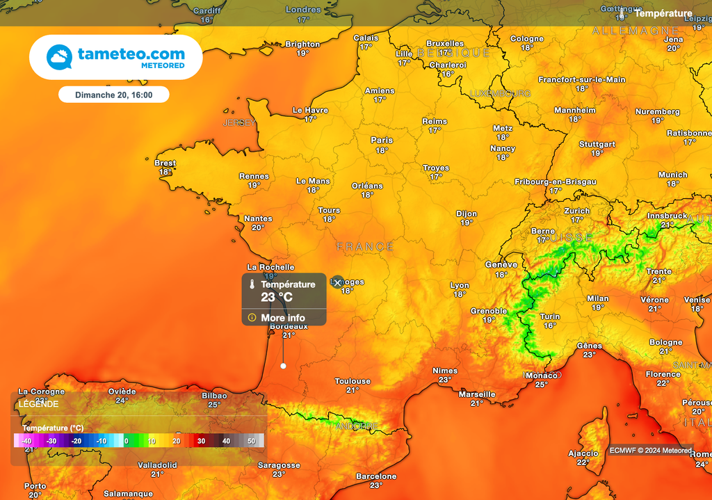 Températures très douces attendues dimanche après-midi sur une grande partie du pays.