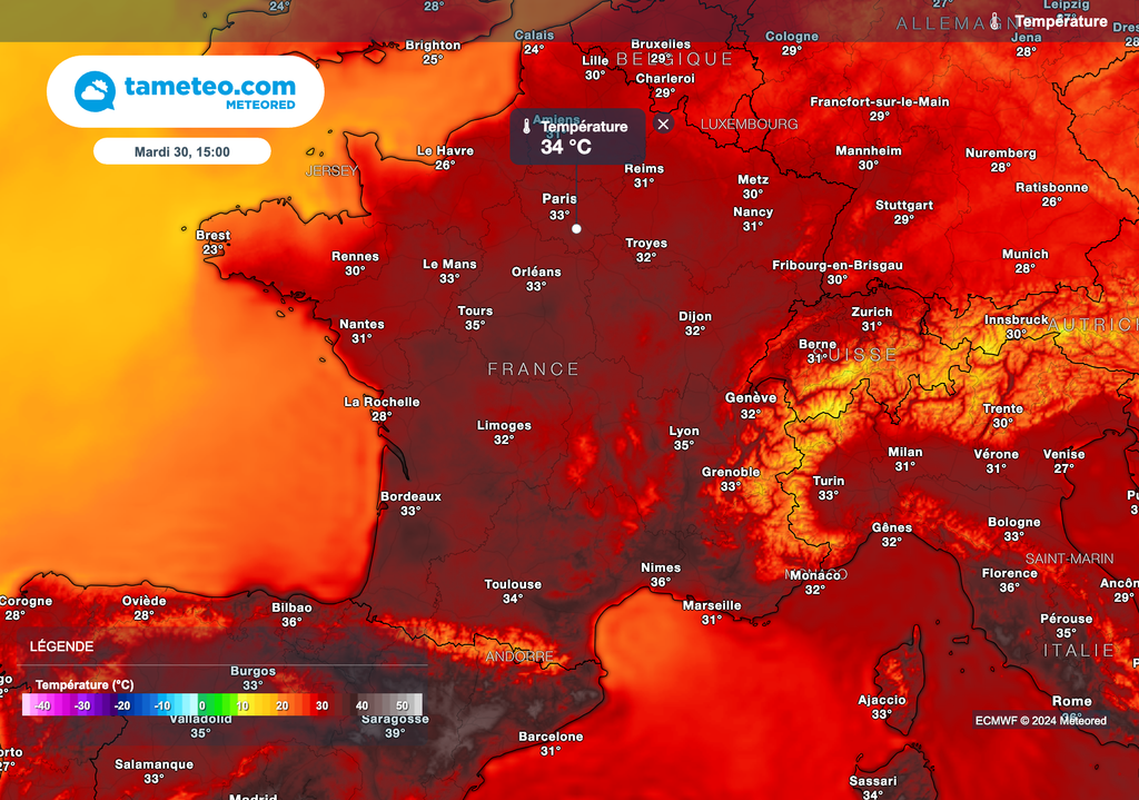 Plus de 35 degrés attendus cet après-midi en Île-de-France avant l'arrivée des orages !