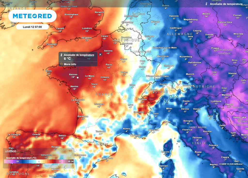 Anomalie de températures lundi matin Anomalie de températures lundi matin
