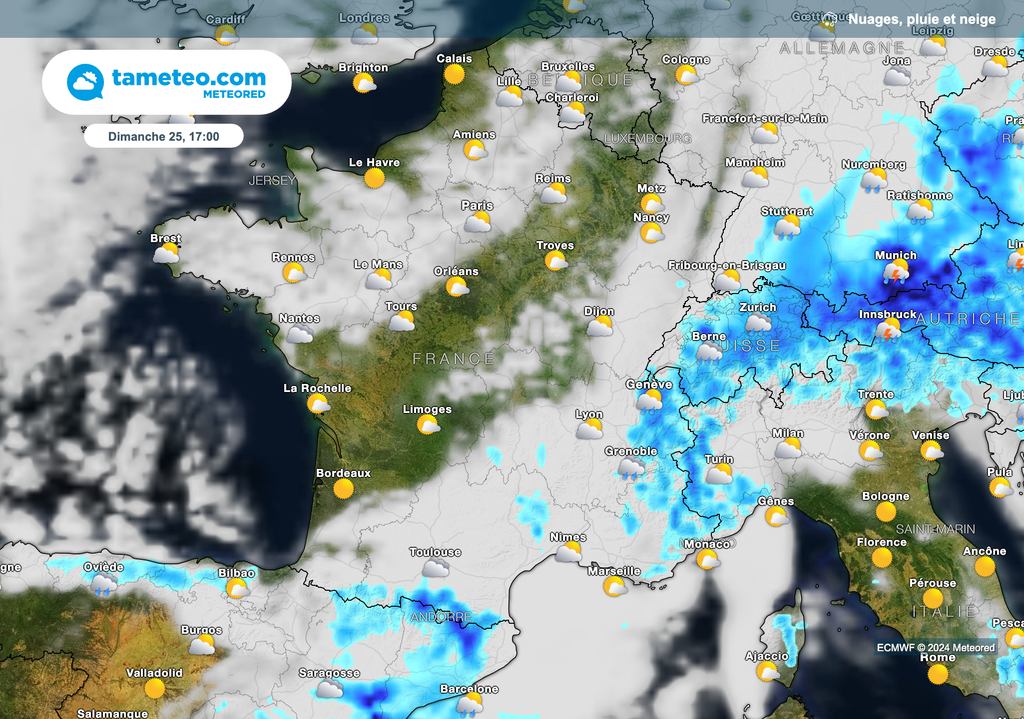 Des averses orageuses encore attendues dimanche après-midi sur un axe allant du sud-ouest aux reliefs de l'est.