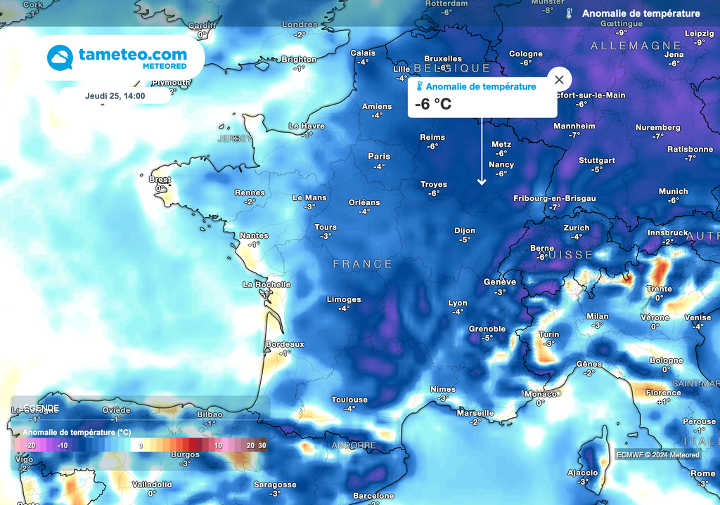 Malgré une légère hausse, les maximales resteront bien inférieures aux normales de saison cet après-midi !