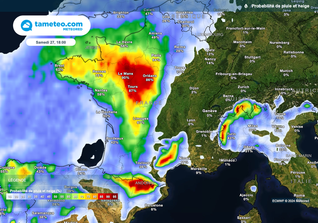 Une météo à nouveau très perturbée attendue samedi sur tout l'ouest du pays.