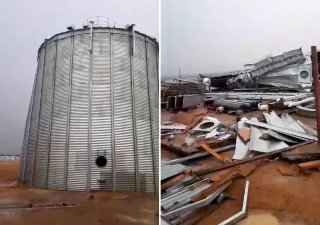 Silo destruído pelas chuvas e vendavais em Itapuã, Rondônia.