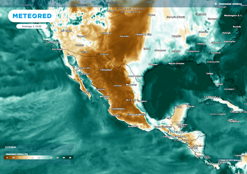 Humedad relativa en porcentaje: condiciones secas dominando