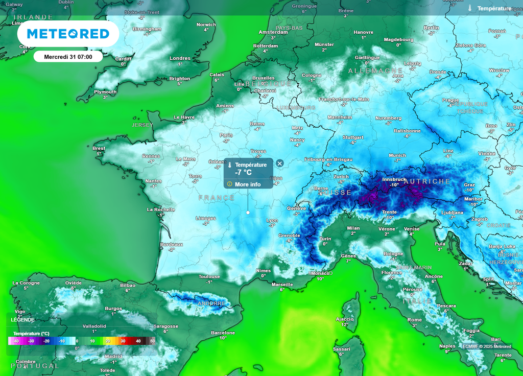 Températures mercredi 31 décembre matin