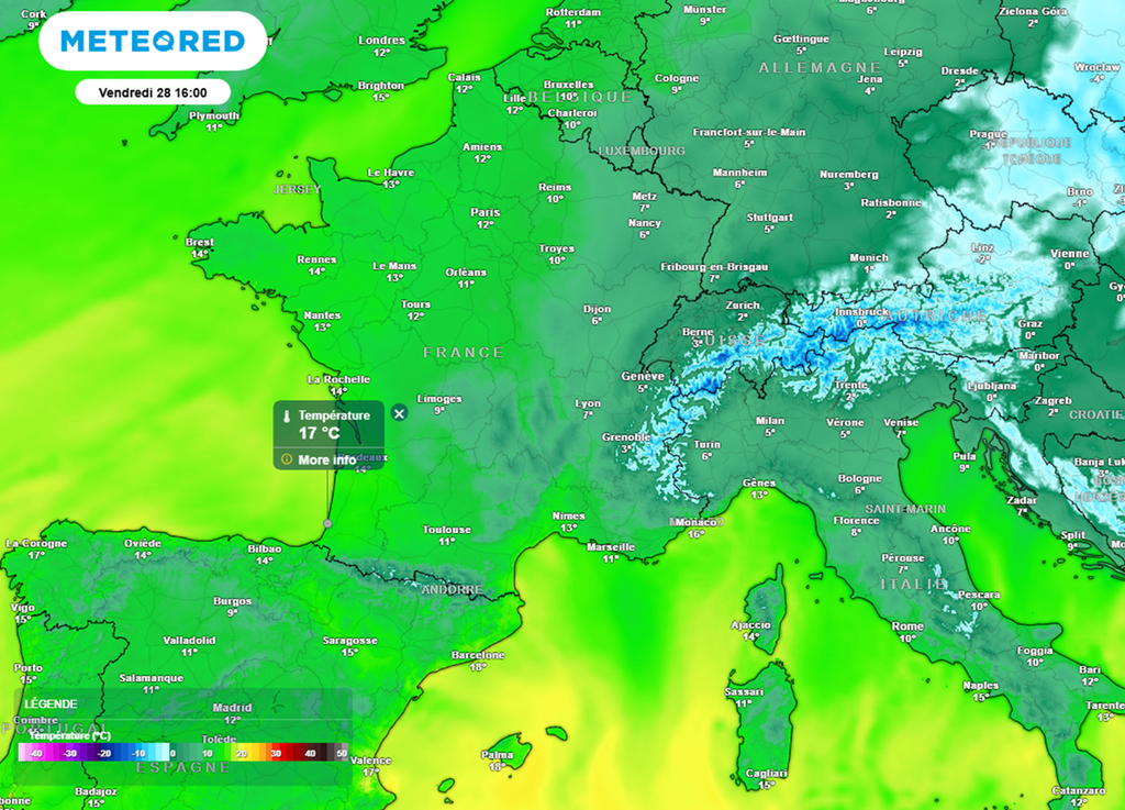 Vendredi après-midi, les 15°C seront parfois dépassés dans l'ouest et le sud du pays. Vendredi après-midi, les 15°C seront parfois dépassés dans l'ouest et le sud du pays.