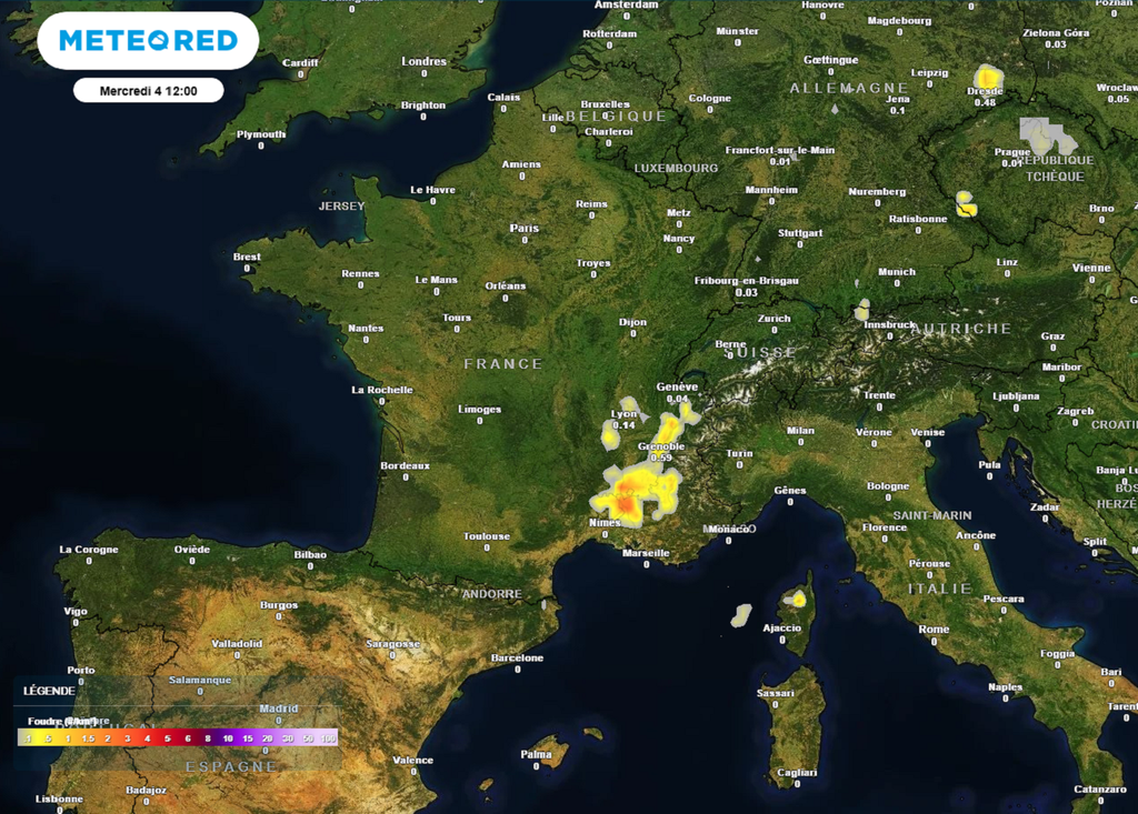 Le risque orageux le plus marqué est attendu en région Rhône-Alpes ce mercredi.