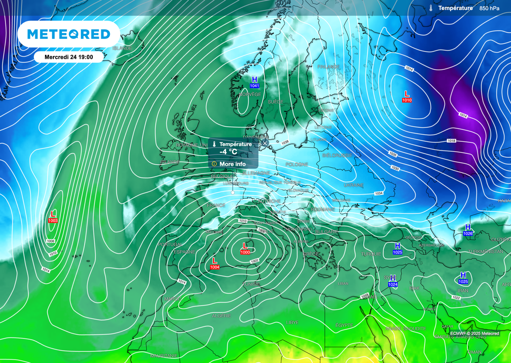 Vers Noël, de l'air plus froid va s'inviter par le nord-est / l'est avec le retour d'un risque de gel dans les plaines.