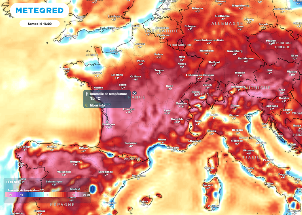 En fin de semaine, les températures maximales se situeront jusqu'à 15°C au-dessus des normales de saison.