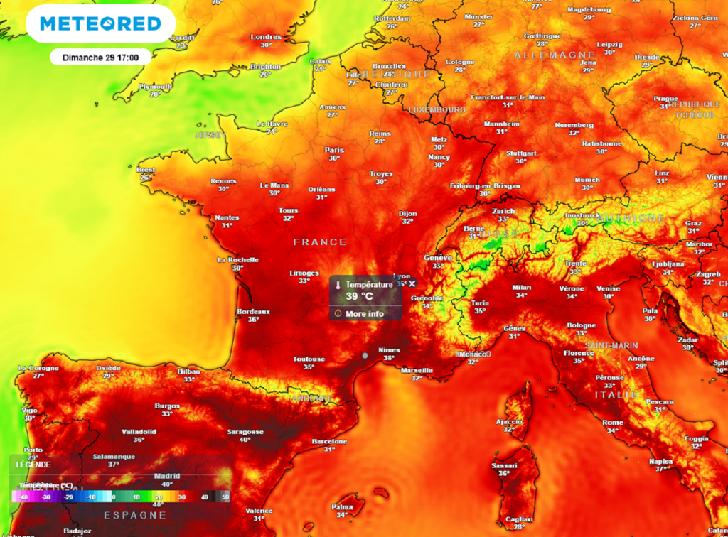 Dimanche, la barre des 40°C sera approchée dans les départements méditerranéens.