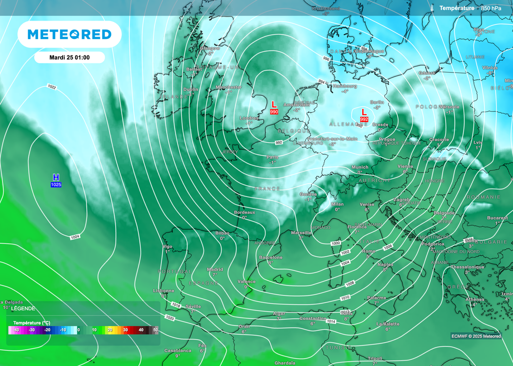 Une masse d'air moins froide en début de semaine prochaine.