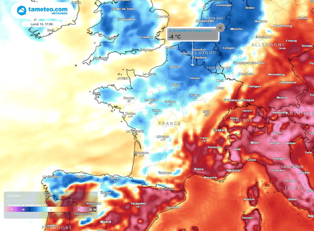 En début de semaine prochaine, les valeurs repasseront en dessous des normales de saison de l'océan jusqu'au nord de la Seine.