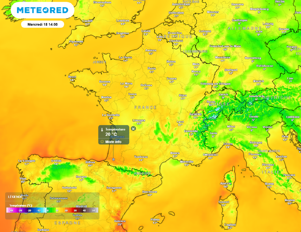 La douceur s'annonce marquée en milieu de semaine avec des pointes à 20°C possibles dans le sud-ouest.