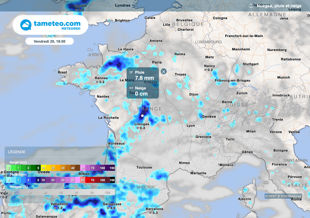 Averses orageuses prévues ce vendredi après-midi dans les régions de l'ouest.