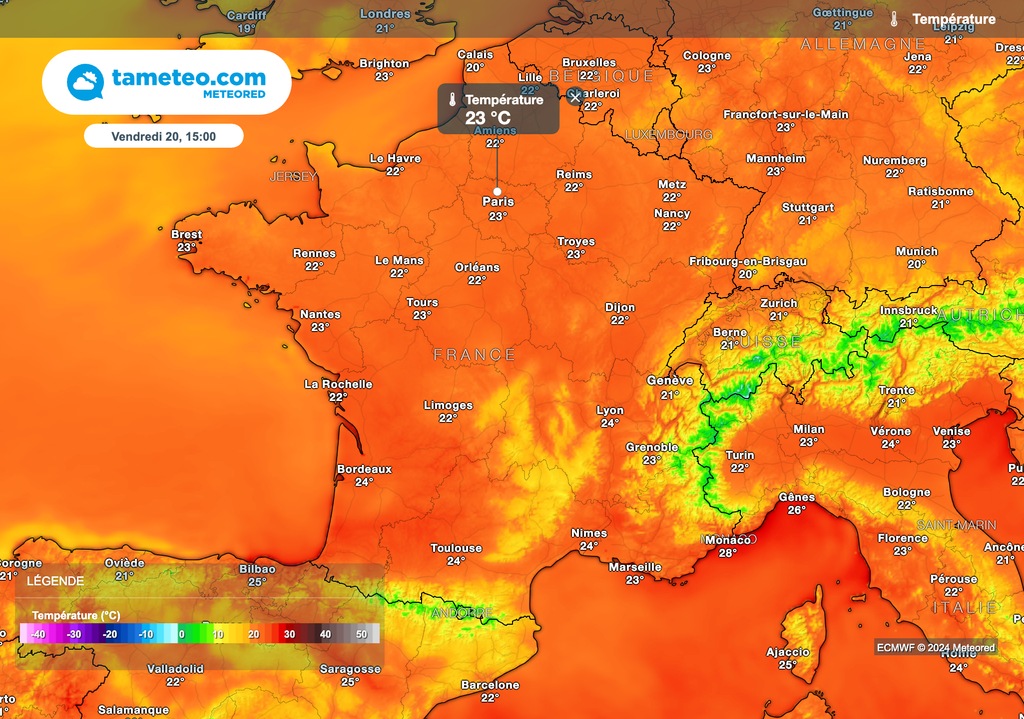 Maximales encore très agréables ce vendredi après-midi sur la plupart des régions.
