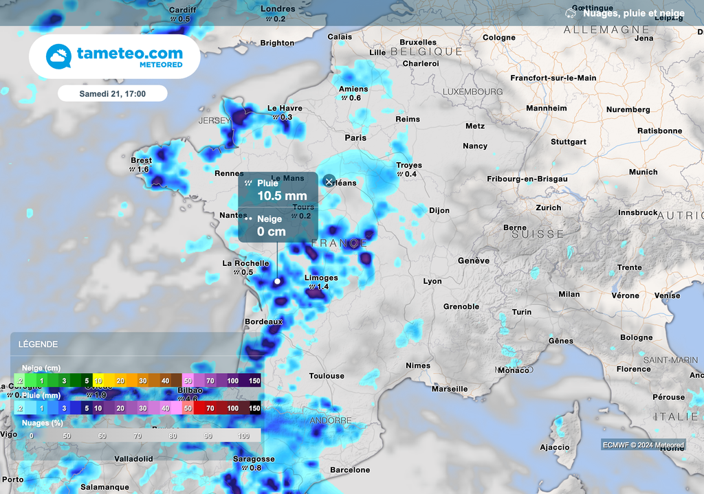 Averses orageuses dans l'ouest samedi après-midi.