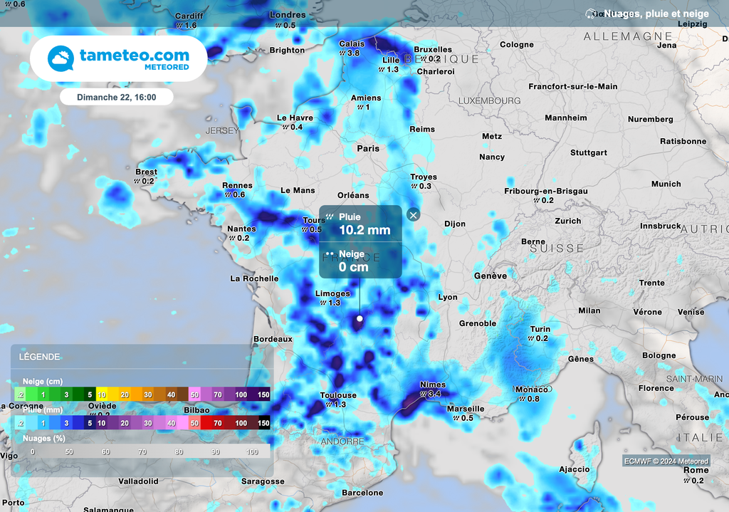 Nombreuses averses dimanche après-midi.
