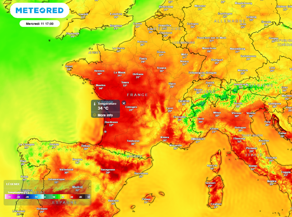 En milieu de semaine prochaine, les maximales s'approcheront localement des 35°C à l'ombre.