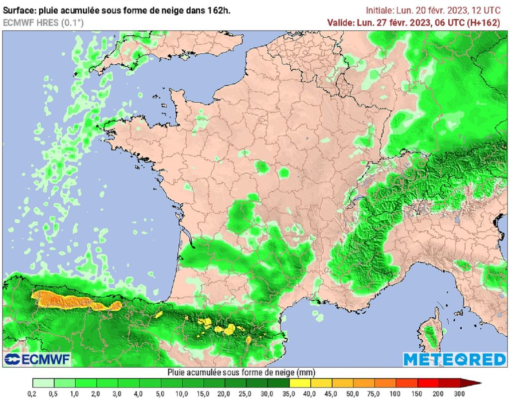 Selon le modèle européen, les Pyrénées seront le relief le plus avantagé pour recevoir de la neige ces prochains jours. Selon le modèle européen, les Pyrénées seront le relief le plus avantagé pour recevoir de la neige ces prochains jours.