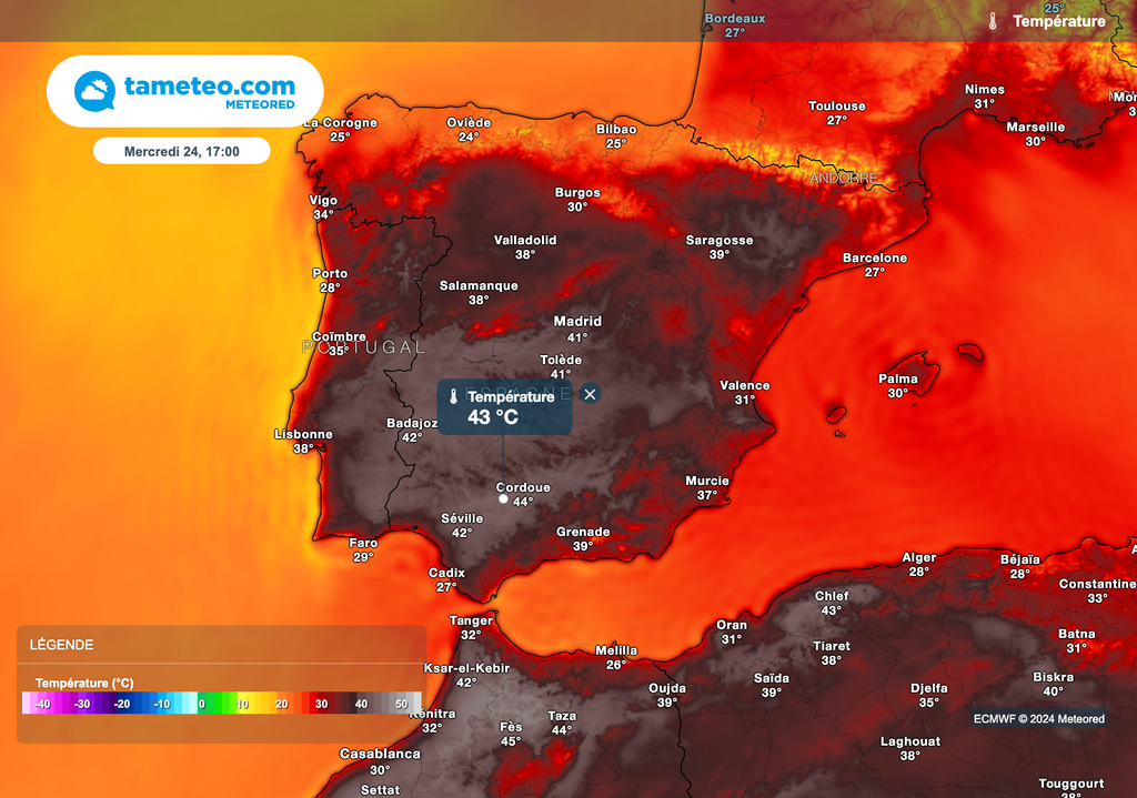 Près de 45 degrés mercredi après-midi dans le sud de l'Espagne !