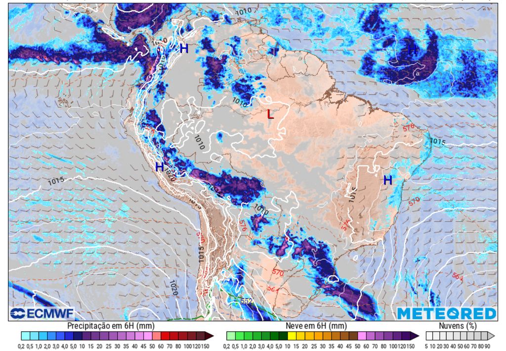 Precipitação e nebulosidade prevista para a tarde de segunda-feira (27).