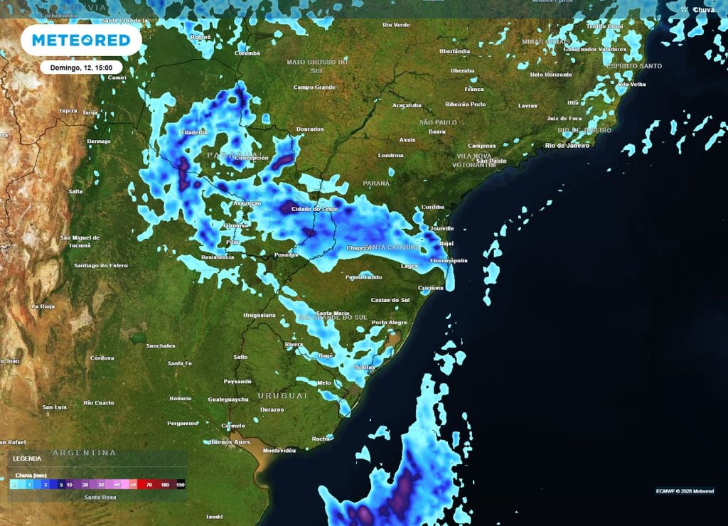 Previsão de chuva para a tarde do domingo, 12 de abril.