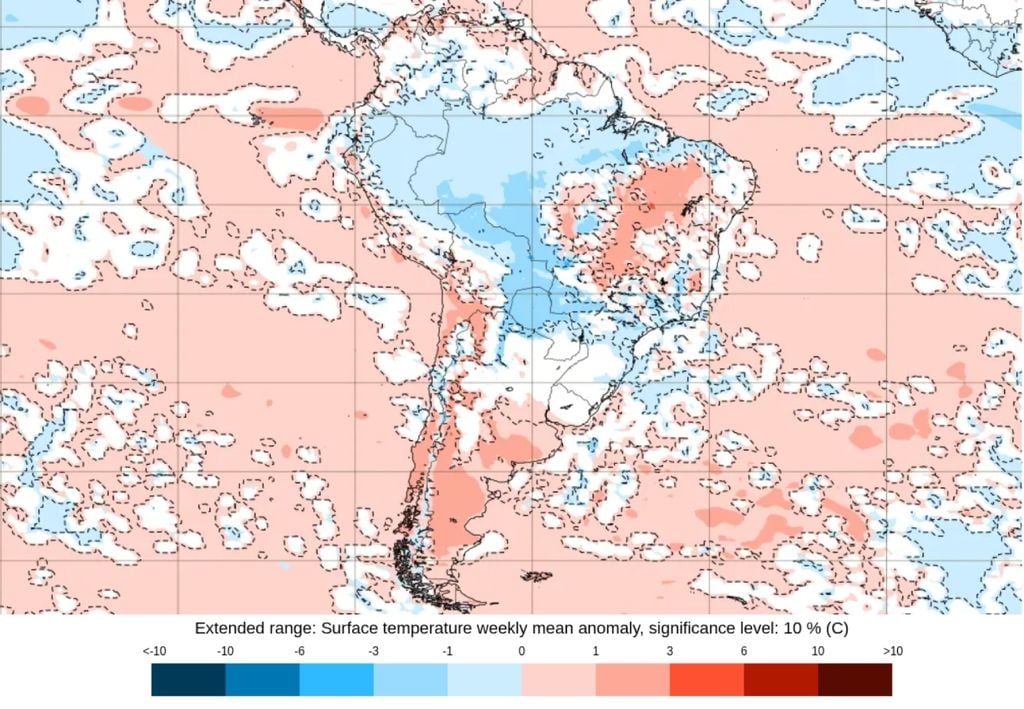 Previsão de anomalia de temperatura para a semana entre 4 e 11 de agosto, de acordo com o ECMWF. Créditos: ECMWF. Previsão de anomalia de temperatura para a semana entre 4 e 11 de agosto, de acordo com o ECMWF. Créditos: ECMWF.