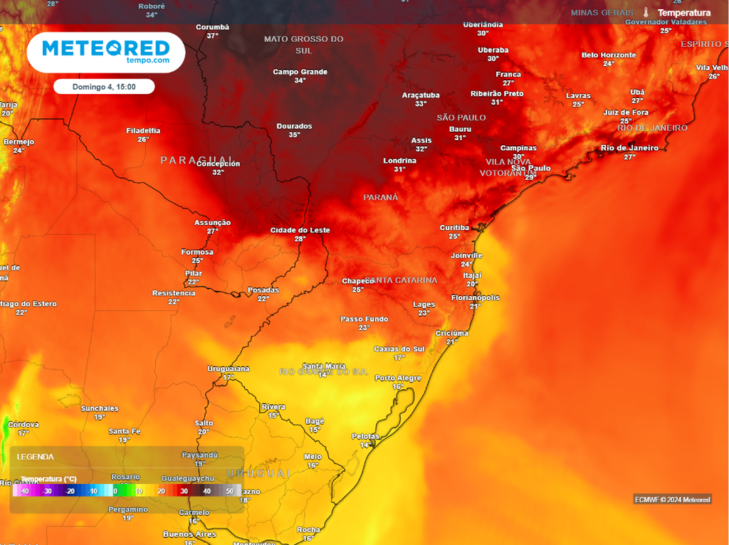 previsão, temperatura máxima, ecmwf, domingo