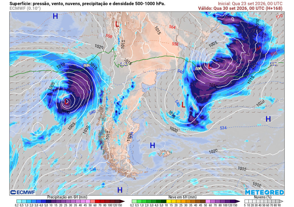 Previsão de formação de ciclone extratropical no oceano Atlântico, a sudeste da costa do Rio Grande do Sul e Uruguai para quarta-feira (30), segundo o ECMWF. Previsão de formação de ciclone extratropical no oceano Atlântico, a sudeste da costa do Rio Grande do Sul e Uruguai para quarta-feira (30), segundo o ECMWF.