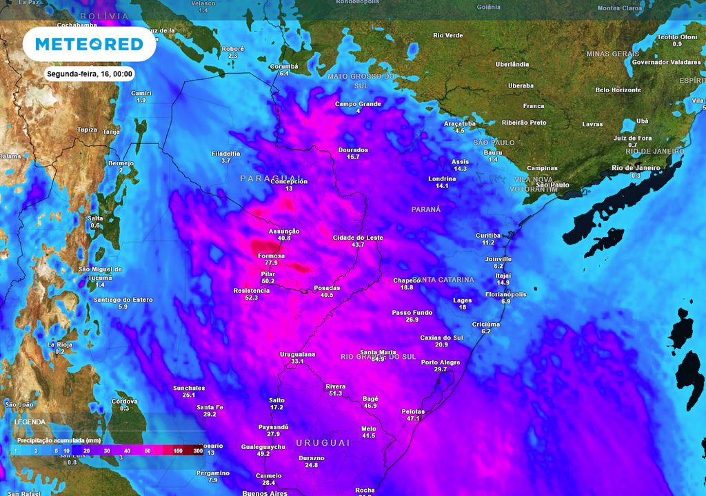Previsão de acumulados totais de chuva até o final do domingo. Previsão de acumulados totais de chuva até o final do domingo.