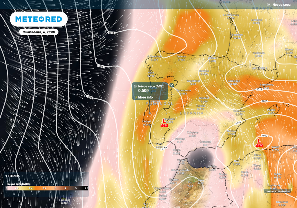 A concentração de poeiras saarianas em suspensão sobre Portugal continental manter-se-á relativamente elevada entre hoje e quinta-feira (5).