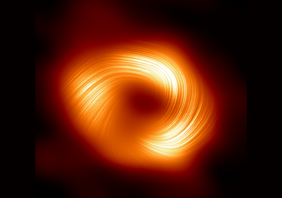 Divulgada nova imagem surpreendente do buraco negro supermassivo da Via Láctea com o seu campo magnético!