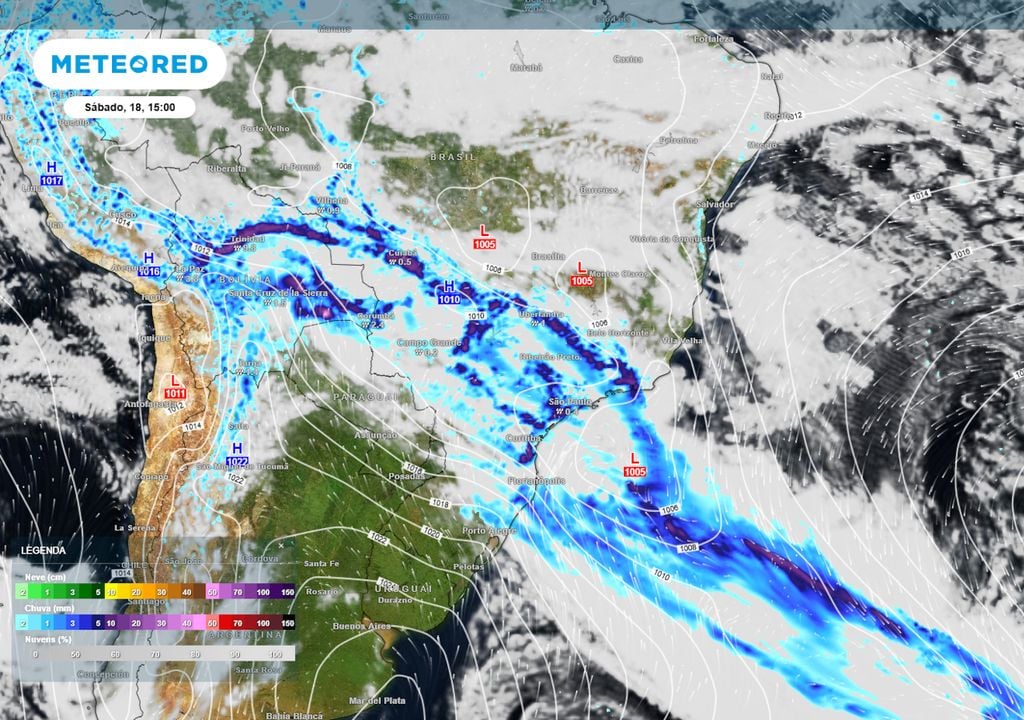 Previsão de pressão, nebulosidade e chuva no sábado de tarde. Previsão de pressão, nebulosidade e chuva no sábado de tarde.
