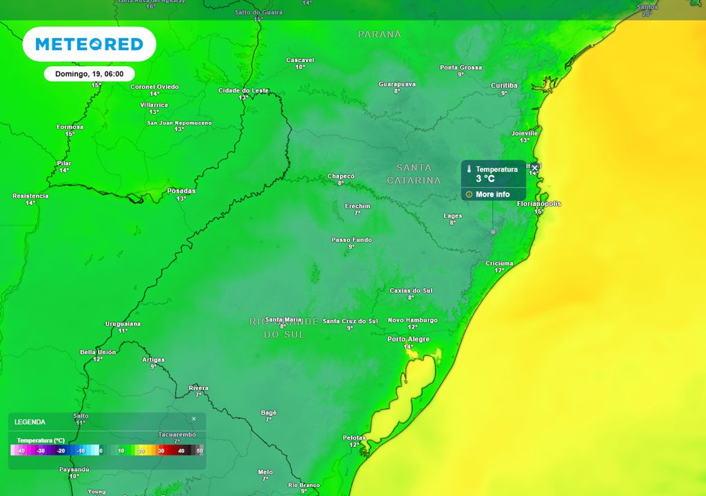 Previsão de temperaturas mínimas no domingo durante o início da manhã. Previsão de temperaturas mínimas no domingo durante o início da manhã.