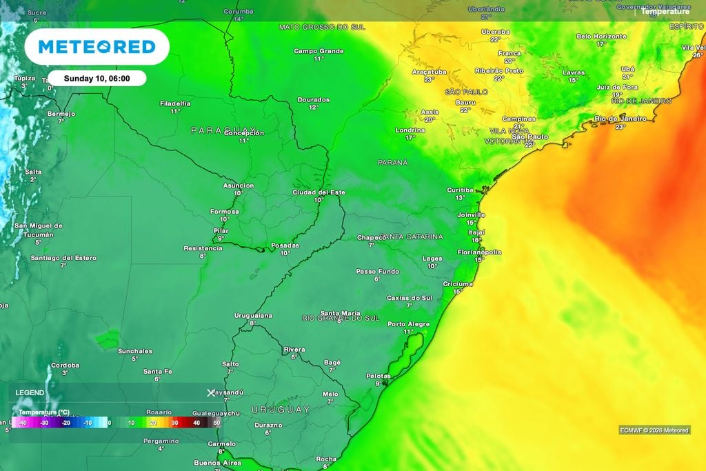 A previsão de temperatura para domingo de manhã indica madrugadas frias no Paraná, com maior atenção para baixadas e áreas produtoras de milho safrinha.