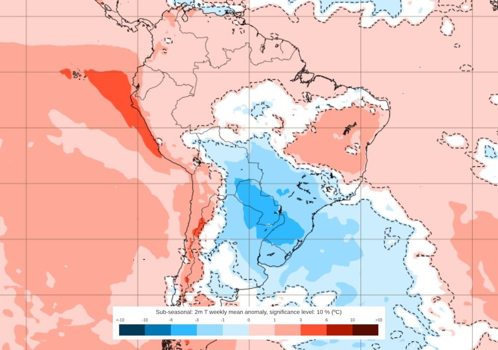 Previsão de anomalias de temperatura entre os dias 15 e 22 de Junho mostra que uma massa de ar polar manterá as temperaturas muito abaixo da média ao longo da semana que vem.