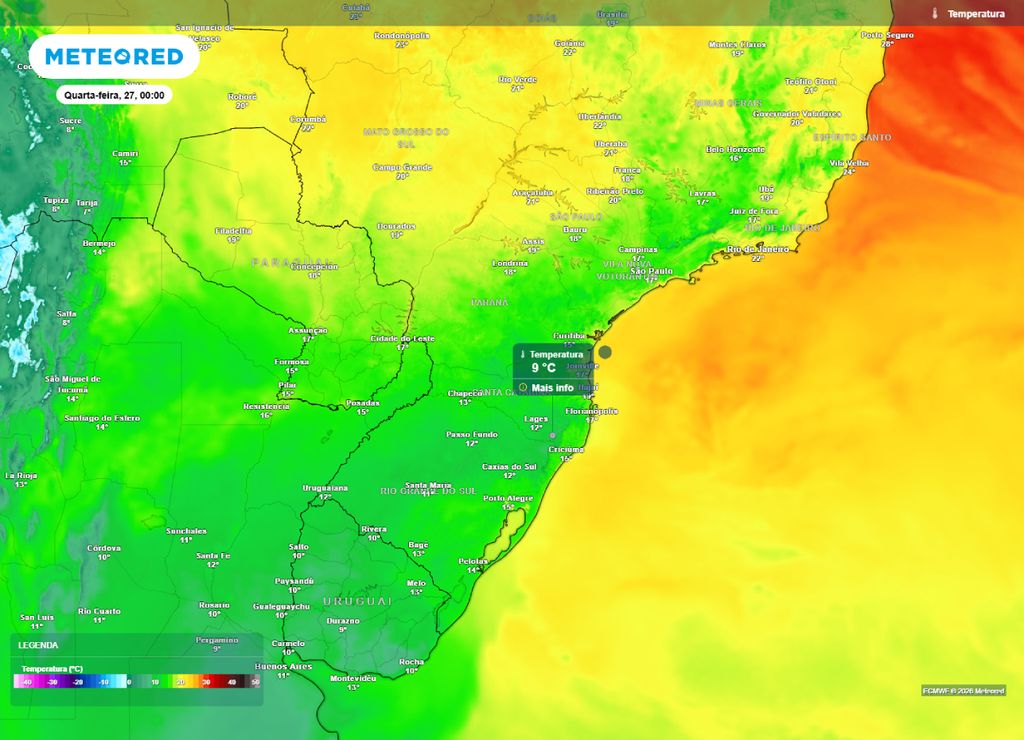 ar polar Temperatura prevista para o fim da noite da terça-feira, 26 de maio.