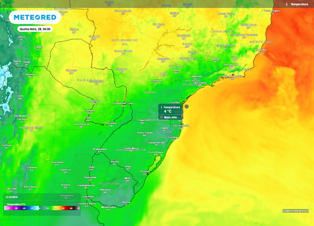 ar polar Temperaturas previstas para o fim da noite da quarta-feira, 27 de maio.