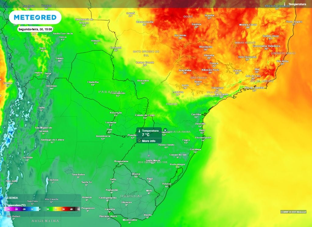 Temperatura máxima prevista para a tarde de segunda-feira(30).