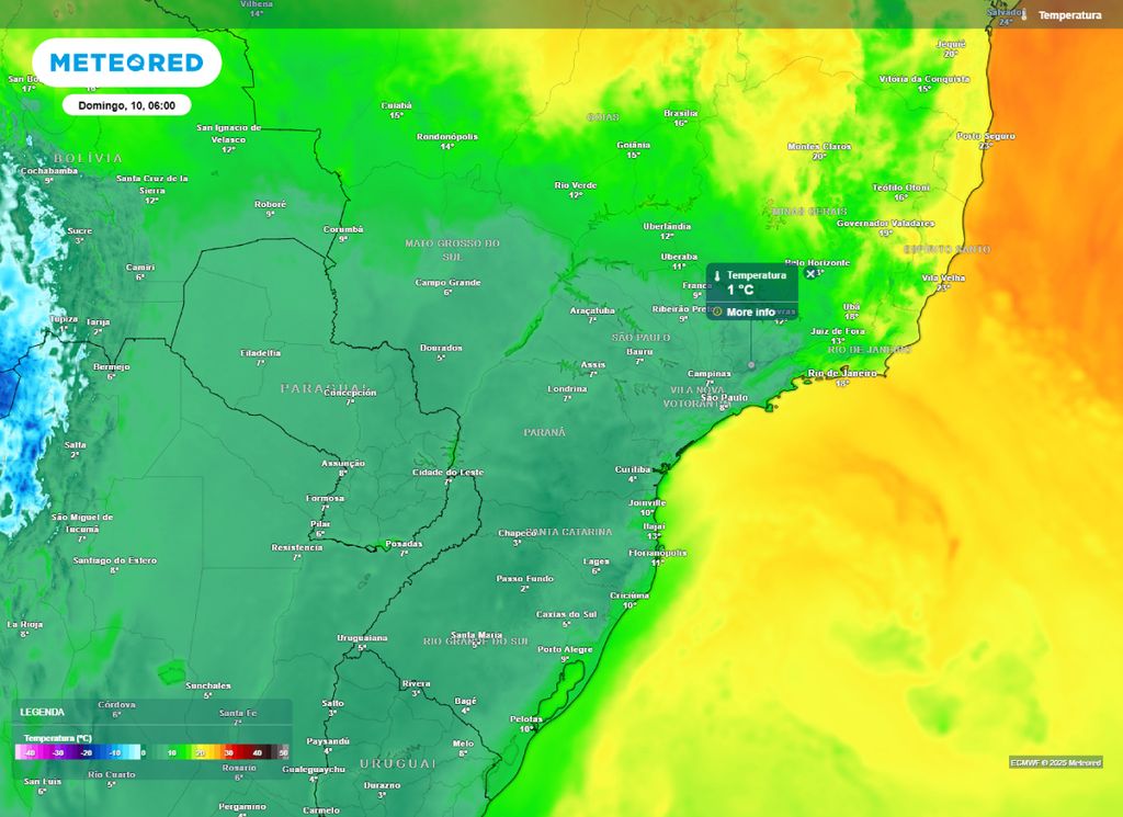 Temperatura mínima prevista para o domingo (10).