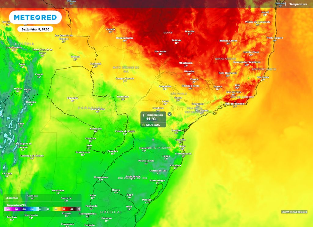 Temperatura máxima prevista para a tarde de sexta-feira (8).